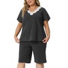 Agnes Orinda Women's Plus Size Short Sleeve V Neck Elastic Waist Pajamas Set 2 Pcs - 2 of 4