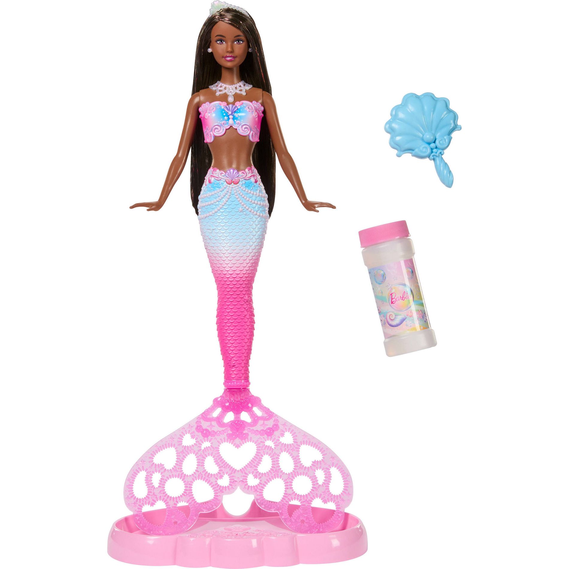Barbie Bubble Sparkle Mermaid Doll with Bubble-Making Feature Includes Bubble Solution and Hairbrush