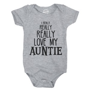 Baby Really Really Love My Auntie Cute Funny Shirt Infant Creeper Gift Aunt - Crazy Dog Baby Bodysuit - 1 of 4
