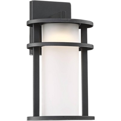 John Timberland Modern Outdoor Wall Light Fixture LED Black 13" Caged White Frosted Glass for Exterior House Porch Patio Deck