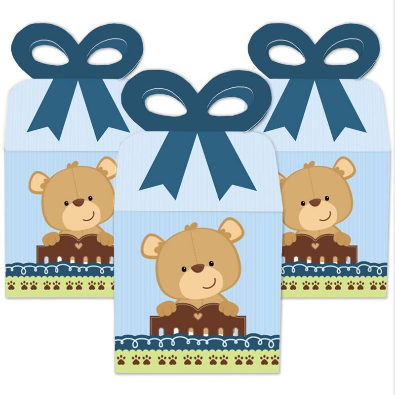 Big Dot of Happiness Baby Boy Teddy Bear - Square Favor Gift Boxes - Baby Shower Bow Boxes - Set of 12, 2 of 9