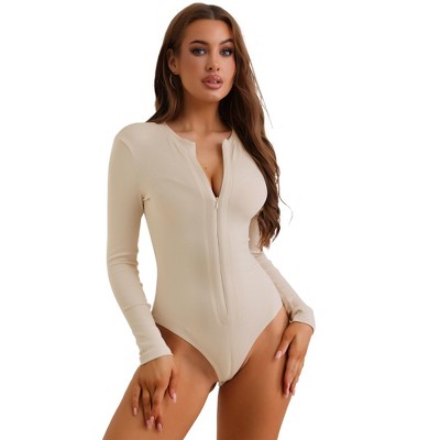 Allegra K Women's Zip Front Long Sleeve Slim Fit Knit Body Shapers