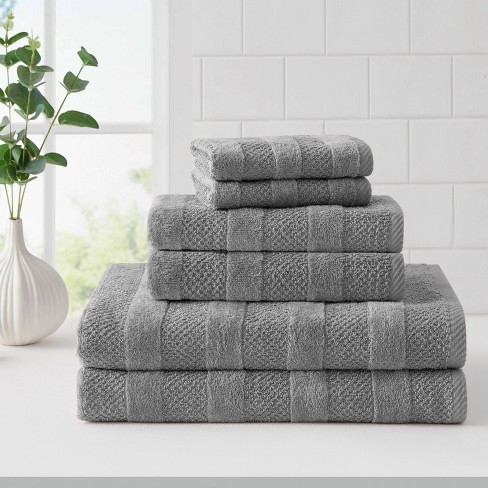 6pc Roman Super Soft Cotton Bath Towel Set Silver