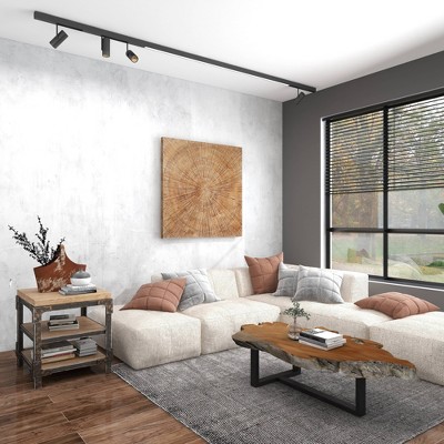 Industrial Brown Fir Wood and Metal 3-Tier Accent Table