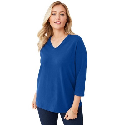 Jessica London Women's Plus Size Stretch Cotton V-Neck Tee