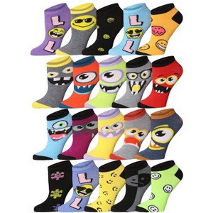 Tipi Toe Women's 20 Pairs Charming Smiling Beasts Grey Green Violet Monster Faces Low Cut/No Show Socks - 1 of 1