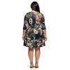 24seven Comfort Apparel Three Quarter Sleeve Fit and Flare Dress in Green Multi Paisley Print - 3 of 3