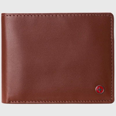 Alpine Swiss Mens Spencer RFID Bifold Wallet 2 ID Windows Divided Bill Section Smooth Leather Comes in a Gift Box