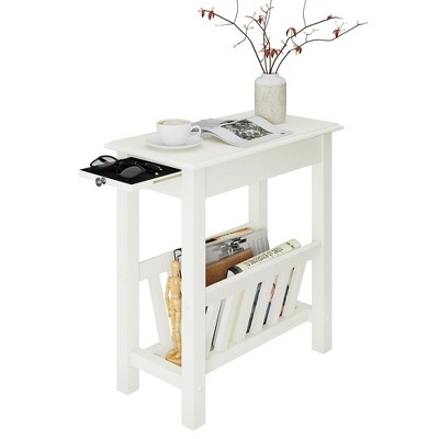 Tangkula Side Table End Table Nightstand w/ Bottom Storage Shelf & Rubber Wood Legs White