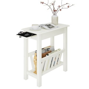 Tangkula Side Table End Table Nightstand w/ Bottom Storage Shelf & Rubber Wood Legs White - 1 of 4
