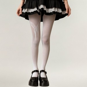 Anna-Kaci Women's Fishnet Tights with Butterfly Lace Design - White - 1 of 4
