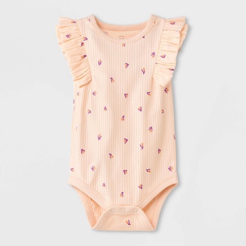 GUESS BABY GIRL'S SHORT SLEEVE SIGNATURE ALLOVER BODYSUIT. WHITE/BLACK/PINK  6-9M