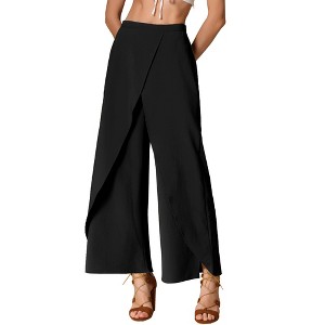 INSPIRE CHIC Women's Casual Wide Legs Back Elastic High Waist Split Side Trousers - 1 of 4
