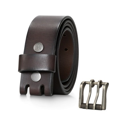 Wrangler Men's Double Perf Genuine Leather Belt, 38mm Casual Belt with Removable Double-Prong Roller Buckle