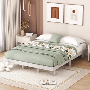 CAVINAS Platform Bed with Floating Design,Bed Frame,Box Spring Not Required,White/Gray/Walnut - 1 of 4