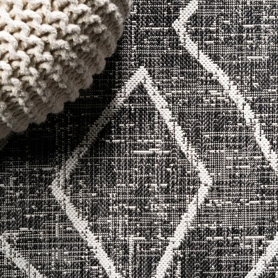 Carwa Handwoven Black/Ivory Synthetic Diamond Trellis 2x10 Runner Rug
