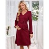 BLUEMING Maternity Sweater Dress for Baby Shower Party Wrap V Neck Puff Sleeve Tie Waist Pleated Midi Dresses - 3 of 4