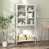 Modern Metal Storage Cabinet with Adjustable Shelves and Glass Doors, 59 in Tall Display for Kitchen or Home Office White-3irtyhousy - 2 of 4
