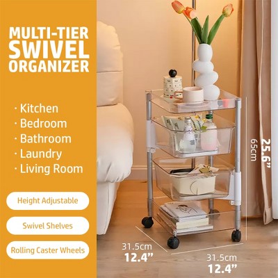 Five-Tier Clear and Silver Swivel Bin Storage Tower
