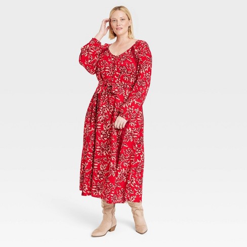 Women's Plus Size Long Sleeve Maxi Dress - Knox Rose™ Red 4x : Target