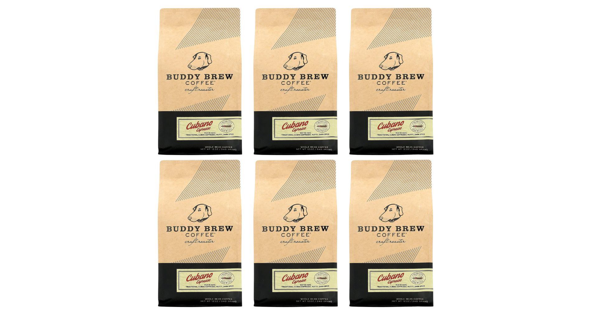 Buddy Brew Whole Bean Cubano Espresso Coffee - Case of 6/12 oz Bags