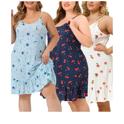 Agnes Orinda Women's Plus Size Sleeveless Ruffle Hem Cute Print Nightgowns