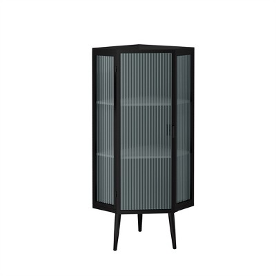OUTSUPPLY Bathroom Storage Cabinets, Floor Coner Cabinet with Glass Doors and Shelves for Bathroom, Living Room, Bedroom