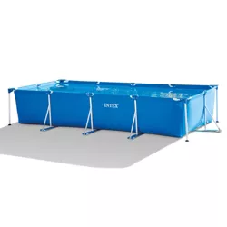 Intex 14.75' x 86" x 33" Rectangular Frame Above Ground Outdoor Backyard Swimming Pool with Flow Control Valve for Quick Draining, Blue