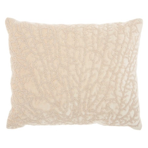 Beaded Coral Velvet Natural Lumbar Throw Pillow Cream Studio Nyc