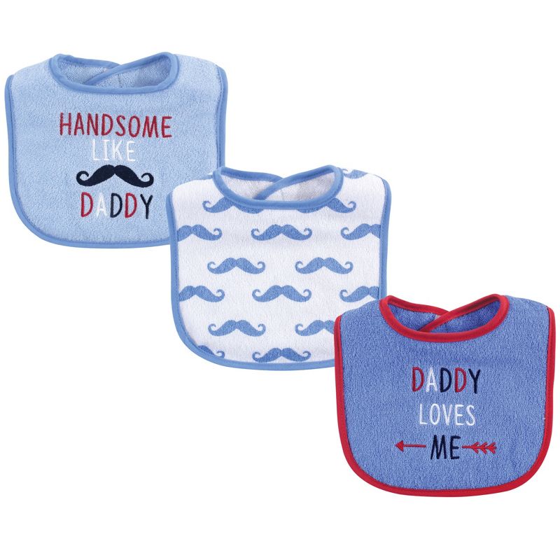 Luvable Friends Baby Boy Cotton Drooler Bibs with Fiber Filling 3pk, Blue Boy Daddy, One Size, 1 of 3