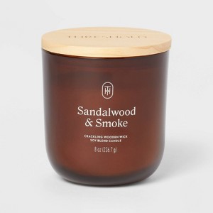 Amber Glass Wooden Wick Sandalwood and Smoke Jar Candle 8oz - Threshold™ - 1 of 3