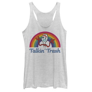 Women's Toy Story Forky Talkin' Trash Rainbow Racerback Tank Top - 1 of 3