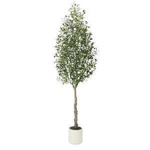 Jojoka Tall Artificial Olive Tree with Planter, Faux Olive Plants with Natural Wood Trunk and Lifelike Fruits for Indoor Decor - 1 of 4
