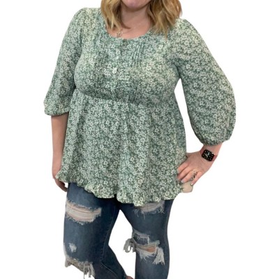 Women's Floral Vintage Babydoll Top - Jodifl