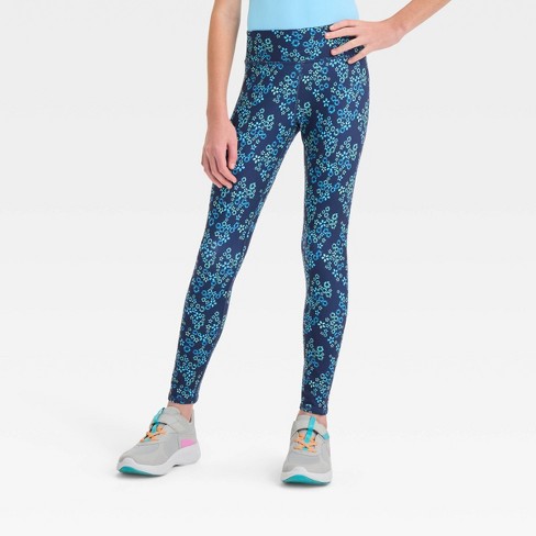 Girls' Mid-Rise Ribbed Leggings - All In Motion™ Navy Blue XS