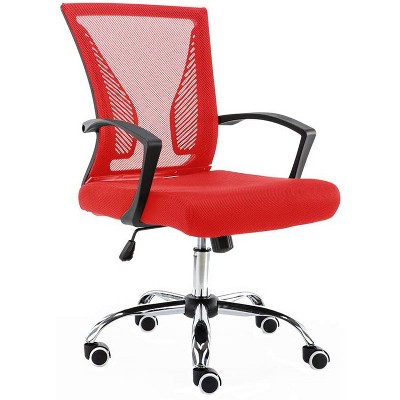 Modern Home Zuna Ergonomic Design Breathable Mesh Modern Mid Back Office Desk Chair with Lumbar Support, Steel Base, and Rolling Wheels, Black & Red