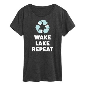Women's - Instant Message - Wake Lake Repeat Short Sleeve Graphic T-Shirt - 1 of 4
