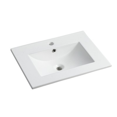 Vynxaria 24"D x 18.3"W x 6.7"H Gloss White Ceramic Bathroom Sink Vanity Top Basin Only
