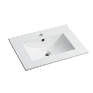 Vynxaria 24"D x 18.3"W x 6.7"H Gloss White Ceramic Bathroom Sink Vanity Top Basin Only - 1 of 4