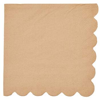 Juvale 100 Pack Brown Paper Napkins with Scalloped Edges - Disposable Cocktail Napkins for Wedding, Birthday Party, 5 In