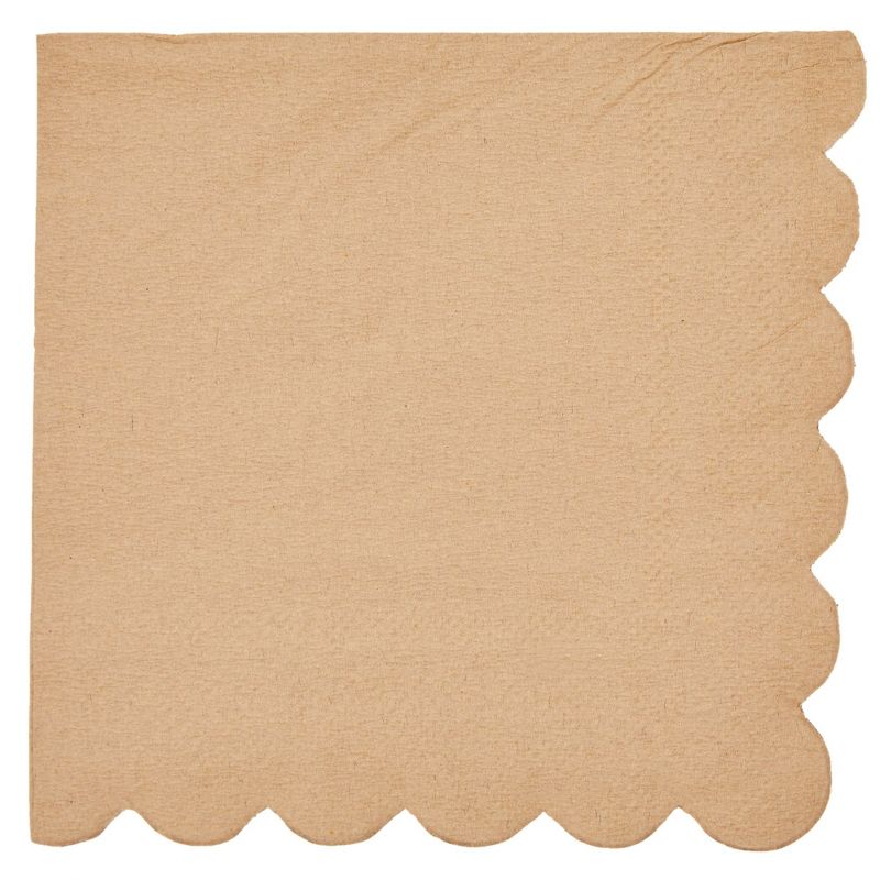 Juvale 100 Pack Brown Paper Napkins with Scalloped Edges - Disposable Cocktail Napkins for Wedding, Birthday Party, 5 In, 1 of 7