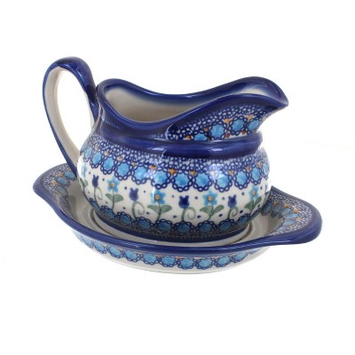 Blue Rose Polish Pottery Savannah Gravy Boat & Plate