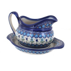Blue Rose Polish Pottery 128-129 Vena Gravy Boat & Plate - 1 of 1
