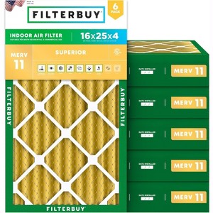 Filterbuy 16x25x4 Air Filter (6-Pack), Pleated MERV 11 Allergen Defense Replacement HVAC AC Furnace Filters (Actual Size: 15.50 x 24.50 x 3.63) - 1 of 4