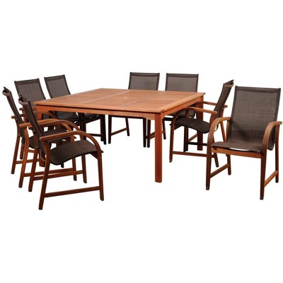 Bahamas 9pc Patio Eucalyptus Wood Dining Set - International Home Miami