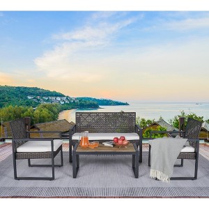 NicBex Outdoor Dining Table Set Wooden Coffee Table with Loveseat & Chairs,Wicker Patio Furniture Set for Garden, Backyard, Porch - 1 of 4