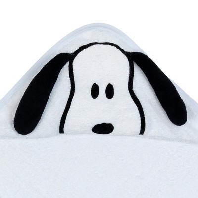 White Cotton Hooded Baby Bath Towel with Snoopy Design