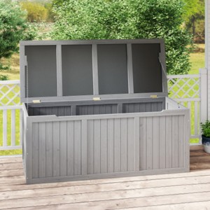 112-Gallon Outdoor Deck Box with Natural Wood Finish, All-Weather Patio Storage for Garden, Porches, or Poolside – The Pop Home - 1 of 4
