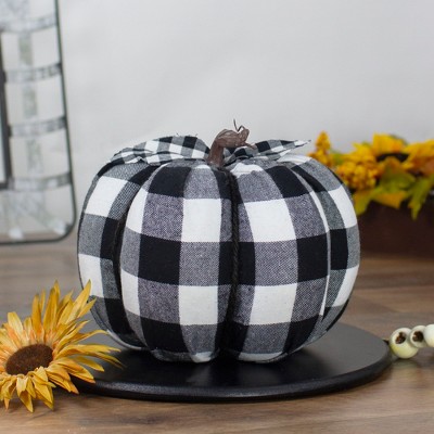Black and White Buffalo Plaid Fall Harvest Pumpkin Figurine