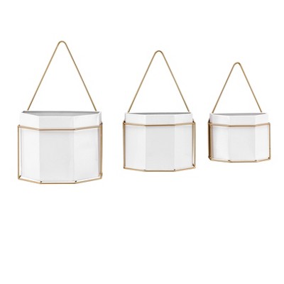 Set of 3 Geometric Wall Planters White/Gold - Danya B.